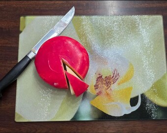 Yellow Orchid Glass Cutting Board - Floral Kitchen Decor