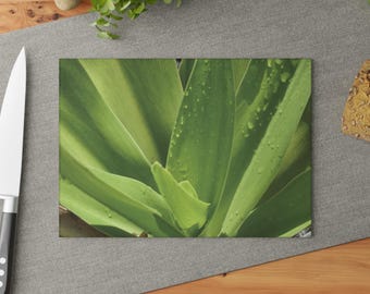 Green Leaf Pattern Glass Cutting Board - Green Kitchen Decor