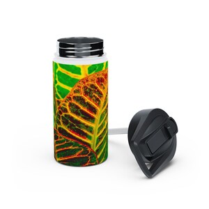 Stainless Steel Water Bottle, 3 Sizes Available "Green Croton Leaf" Photograph by Kim A. Bailey