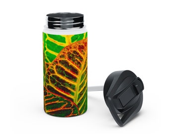 Green Croton Leaf Stainless Steel Water Bottle