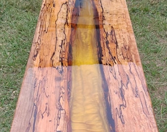 Spalted Maple Coffee Table – Gold Resin River, Live Edge Wood, Epoxy Finish, Handmade Furniture
