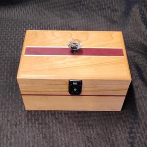 Handmade Wood Keepsake Lock Box | Purpleheart, Cherry and Maple Jewelry Box | Gift Box for Him or Her | Unique Wood Storage Box | 10x6x5