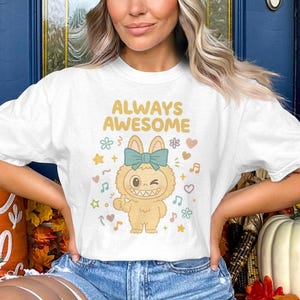 Camiseta Labubu Siempre Genial - Linda camiseta con personaje de conejito de dibujos animados - Divertida camiseta gráfica kawaii para mujeres, regalo para niñas, camiseta estética pastel