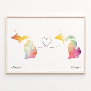 Michigan to Michigan Print, Watercolor Map Poster, Michigander Gift, Travel Wall Art, Farewell Map, C23-1685