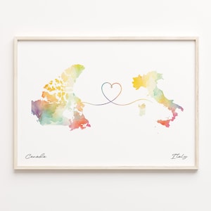 Canada to Italy Print, Watercolor Map Poster, Israeli Gift, Travel Wall Art, Farewell Journey Map, C23-685