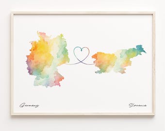Germany Slovenia Watercolor Map Print: Country Connection Art