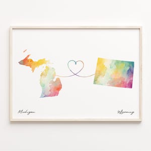 Michigan to Wyoming Print, Watercolor Map Poster, Wyomingite Gift, Travel Wall Art, Goodbye Gift, C23-1714