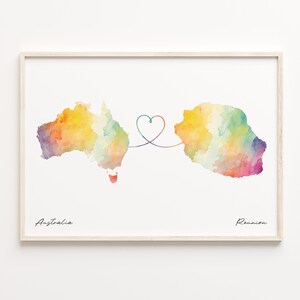 Australien Réunion Druck, Aquarell Karte Poster, Katar Geschenk, Reisewandkunst, Beziehungskarte, C23-945