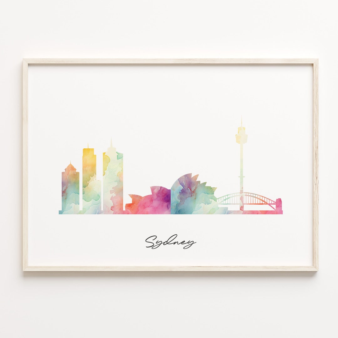 Sydney Skyline Print, Watercolor Cityscape, Australia Wall