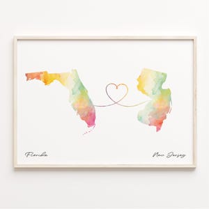 Florida to New Jersey Druck, Aquarell Karte Poster, New Jersey Geschenk, Reisewandkunst, Reise, C23-1330