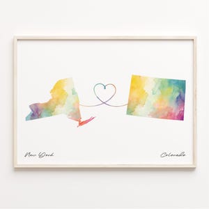 Aquarell New York to Colorado Poster, Coloradan Geschenk, Reise Wandkunst, Leben im Ausland Karte, C23-1356