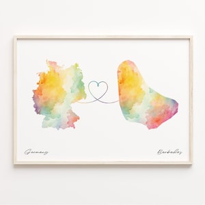 Germany to Barbados Print, Watercolor Map Poster, Barbadian Gift, Travel Wall Art, Global Love Gift, C23-413