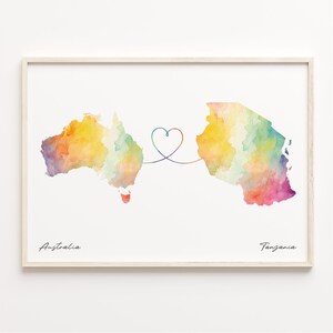 Australien Tansania Druck, Aquarell Karte Poster, Tadschikistani Geschenk, Reisewandkunst, Willkommensgeschenk, C23-974