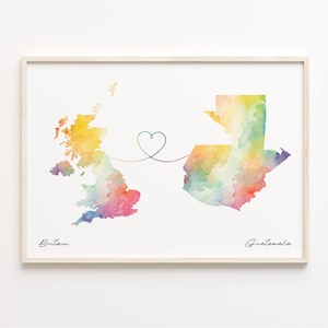Großbritannien Guatemala Druck, Aquarell Karte Poster, Geschenk für Guatemalteken, Großbritannien Wandkunst, Geschenk für Volontär, C23-272