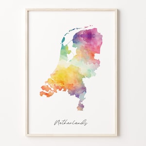 Niederlande Aquarell Karte Druck, Holländisches Kunst Poster, NL Bunte Landkarte, Aquarell Druck, C26-130