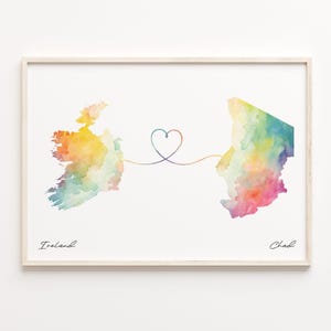 Ireland to Chad Print, Watercolor Map Poster, Chadian Gift, Travel Wall Art, New Country Gift, C23-1031