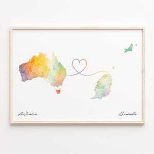 Australien Grenada Druck, Aquarell Karte Poster, Griechisch Geschenk, Reise Wandkunst, Volunteer, C23-865