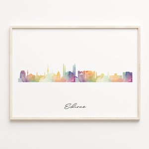Edirne Skyline Druck, Aquarell Stadtansicht, Türkei Wand Kunst Poster, Aquarell Karte, minimalistische Wandkunst, C29-275