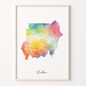 Sudan Watercolor Map Print, Vibrant Sudanese Art Poster, SD Colorful Country Wall Art, Colorful art, C26-172