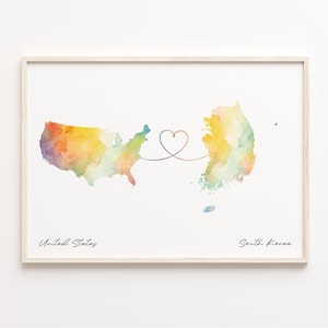 USA to South Korea Druck, Aquarell Karte Poster, USA Geschenk, Wandbild, Gap Year, Gap Year, C23-169