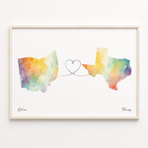 Ohio to Texas Print, Watercolor Map Poster, Texan Gift, Travel Wall Art, Goodbye Map, C23-1551