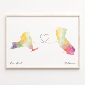 New York to California Print, Aquarell Karte, New York to California, Reise Wandkunst, Im Ausland leben, Geschenk C23-1355