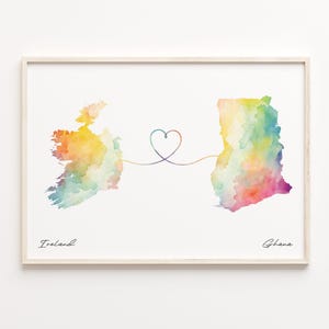 Ireland to Ghana Print, Watercolor Map Poster, Ghanaian Gift, Travel Wall Art, Volunteer, C23-1063