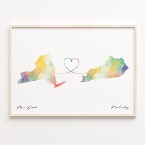 New York to Kentucky Druck, Aquarell Karte Poster, Kentucky Geschenk, Reise Wandkunst, Kulturelle Wurzelkarte, C23-1368