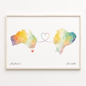 Australia to Ecuador Print, Watercolor Map Poster, Congolese Gift, Travel Wall Art, Expat, C23-847