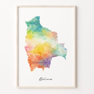 Bolivia Watercolor Map Print, Vibrant Bolivian Art Poster, BO Colorful Country Wall Art, Watercolor print, C26-22