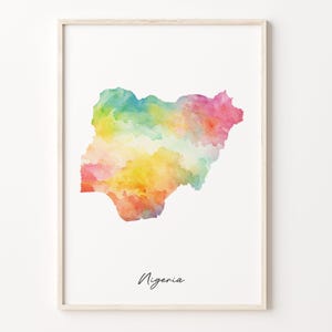 Nigeria Aquarell Karte Druck, Nigerianischen Kunst Poster, NG Bunte Landkarte, Buntes Plakat, C26-135