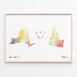 New York to Idaho Print, Aquarell Karte Poster, Idahoan Geschenk, Reise Wandkunst, Digital Nomade Geschenk, C23-1364