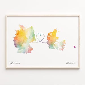 Germany to Denmark Print, Watercolor Map Poster, Danish Gift, Travel Wall Art, Friendship, C23-445
