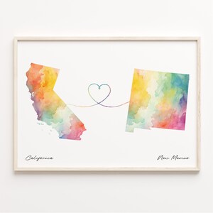 California to New Mexico Print, Watercolor Map Poster, New Mexican Gift, Travel Wall Art, New Home Map, C23-1227