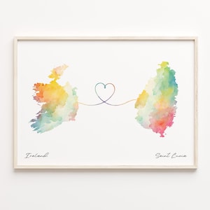Ireland to Saint Lucia Print, Watercolor Map Poster, Rwandan Gift, Travel Wall Art, LDR Gift, C23-1148