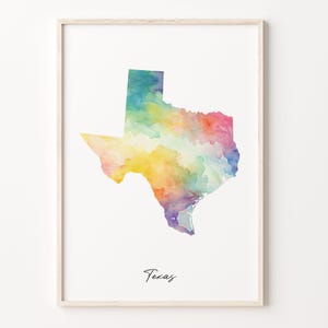 Texas Watercolor Map Print, Vibrant Texan Art Poster, TX Colorful Country Wall Art, Colorful poster, C26-243