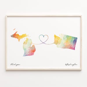 Michigan to Washington Print, Watercolor Map Poster, Washingtonian Gift, Travel Wall Art, Study Abroad Gift, C23-1711