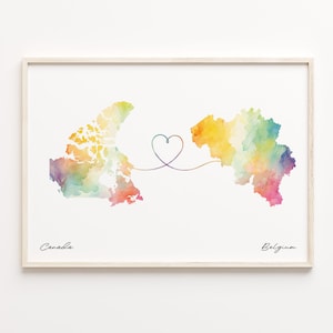 Kanada Belgien Druck, Aquarell Karte Poster, Belgisches Geschenk, Reise-Wandkunst, grenzenloses Liebesgeschenk, C23-614