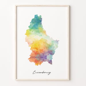 Luxembourg Watercolor Map Print, Vibrant Luxembourger Art Poster, LU Colorful Country Wall Art, Virbant poster, C26-107
