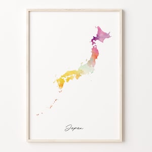 Japan Watercolor Map Print, Vibrant Japanese Art Poster, JP Colorful Country Wall Art, Gallery wall print, C26-91