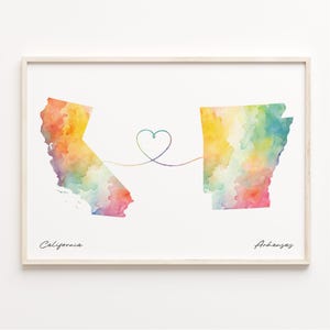 California to Arkansas Print, Watercolor Map Poster, Arkansan Gift, Travel Wall Art, Moving Overseas Map, C23-1197
