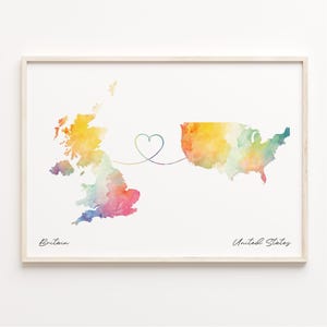UK to United States Print, Watercolor Map Poster, British Gift, United Kingdom Wall Art, Adventure Awaits, C23-389
