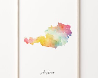 Austria Watercolor Map Art Print: Vibrant Austrian Wall Decor
