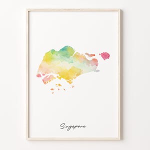 Singapore Watercolor Map Print, Vibrant Singaporean Art Poster, SG Colorful Country Wall Art, Gallery wall print, C26-163