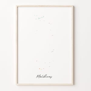 Maldives Watercolor Map Print, Vibrant Maldivian Art Poster, MV Colorful Country Wall Art, Wanterlust Art, C26-113
