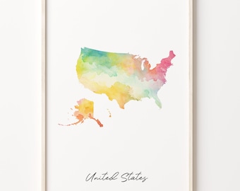 Watercolor United States Map Art Print: Vibrant US Wall Decor