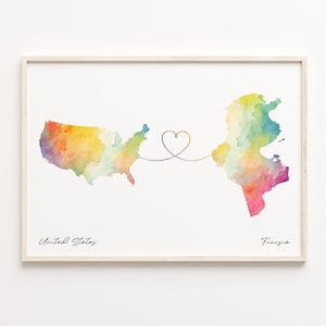 Tunesien Druck, Aquarell Karte Poster, Tunesien Geschenk, US Wandkunst, internationale Liebe, C23-184