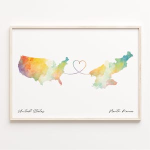 US to North Korea Druck, Aquarell Karte Poster, Nordkorea Geschenk, US Wandkunst, Neues Zuhause, C23-136
