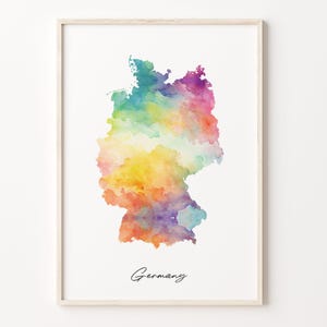 Deutschland Aquarell Karte Druck, Lebendiges Deutsches Kunstplakat, DE Buntes Land Wandkunst, Regenbogen Plakat, C 26-67