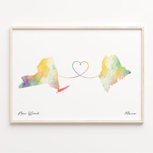 New York Maine Druck, Aquarell Karte Poster, Maine Geschenk, Reisewandkunst, Internationale Liebe, C23-1372